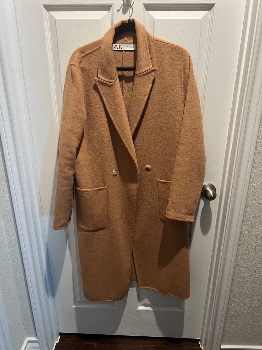ZARA Camel Single-Breasted Long Trench Coat